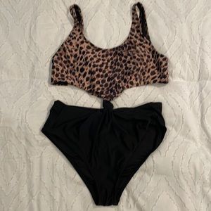 Black and leopard one piece swim suit